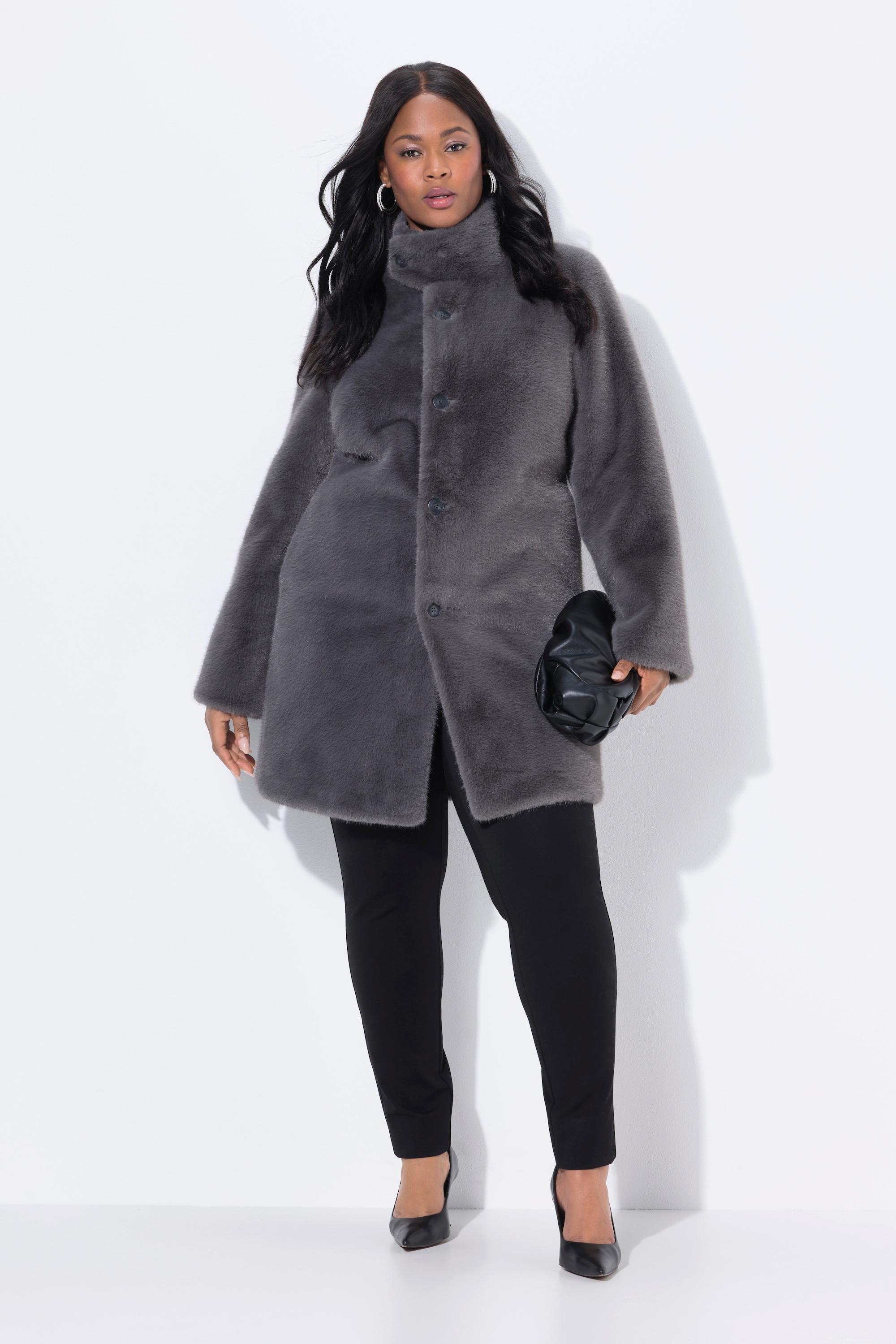 Ulla Popken Webpelz Kurzmantel A-Linie Stehkragen Druckknöpfe  