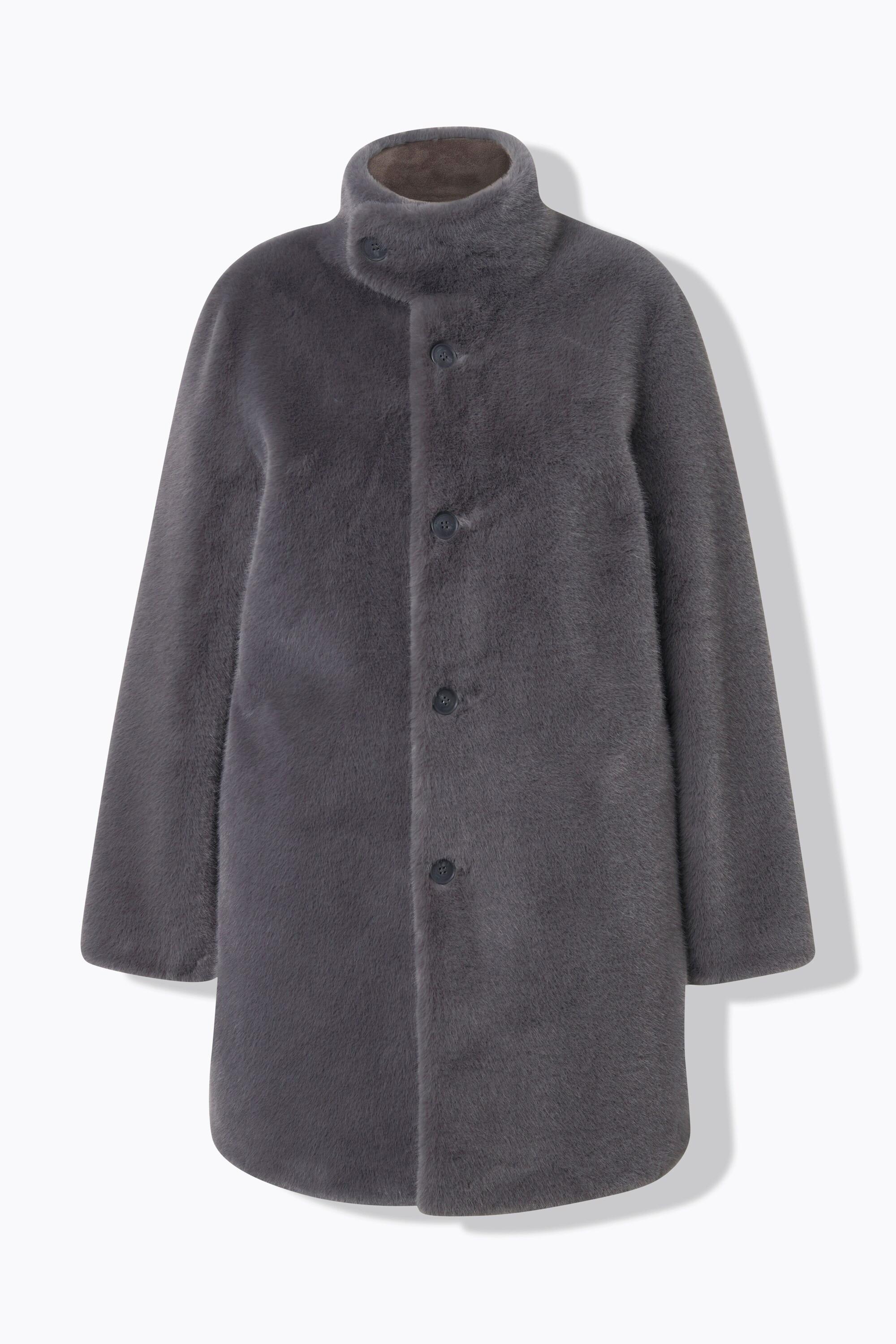 Ulla Popken Webpelz Kurzmantel A-Linie Stehkragen Druckknöpfe  