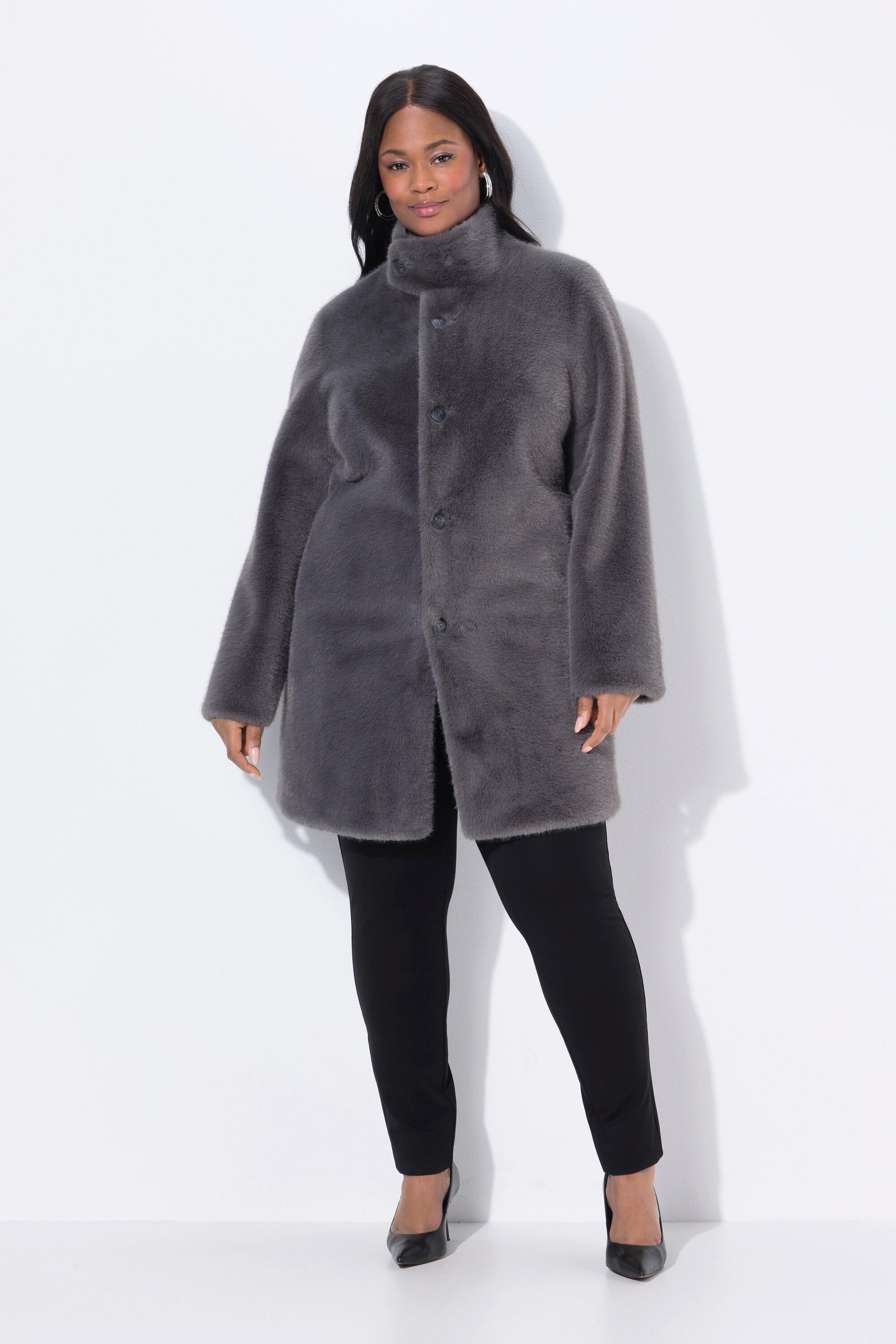 Ulla Popken Webpelz Kurzmantel A-Linie Stehkragen Druckknöpfe  