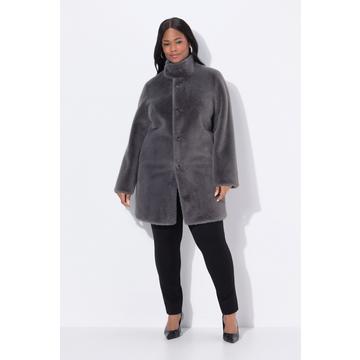 Webpelz-Kurzmantel, A-Linie, Stegkragen, Druckknöpfe