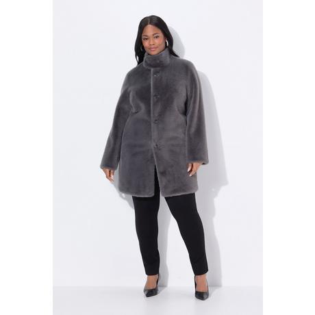 Ulla Popken Webpelz Kurzmantel A-Linie Stehkragen Druckknöpfe  