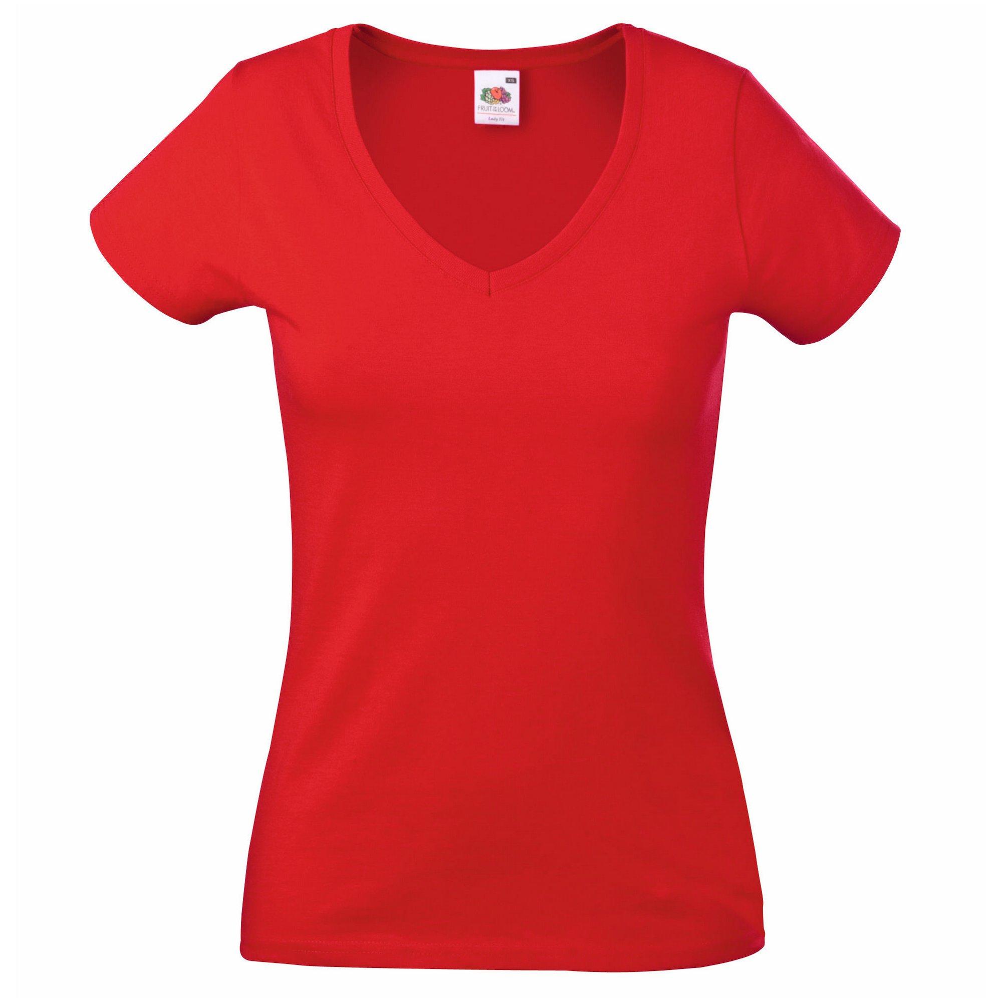 Image of Lady Fit Tshirt Mit V-ausschnitt Damen Rot Bunt XL