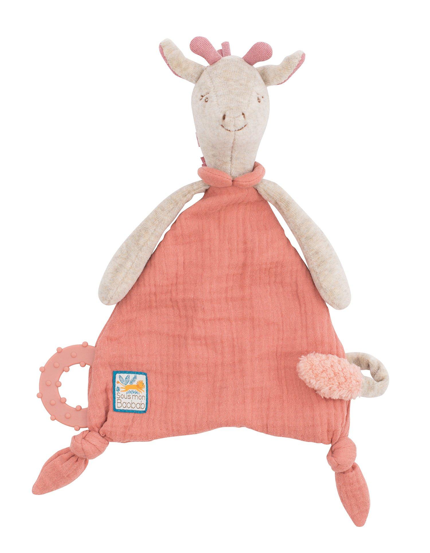 Moulin Roty  Kuscheltuch Giraffe mit Nuggihalterung und Silikonring, Sous mon Baobab, Moulin Roty 