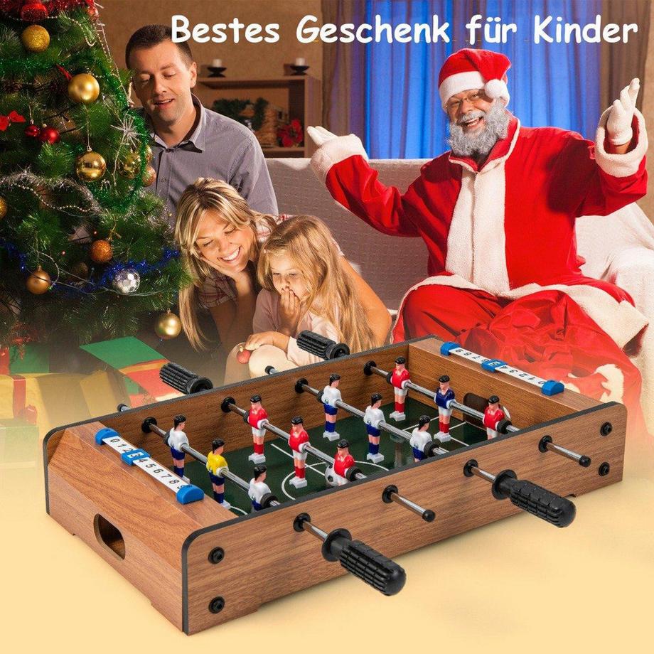 B2X  Mini-Fußballtisch für 2 Spieler platzsparender Tischkicker mit robustem Griff 51 x 30,5 x 9 cm Natur 