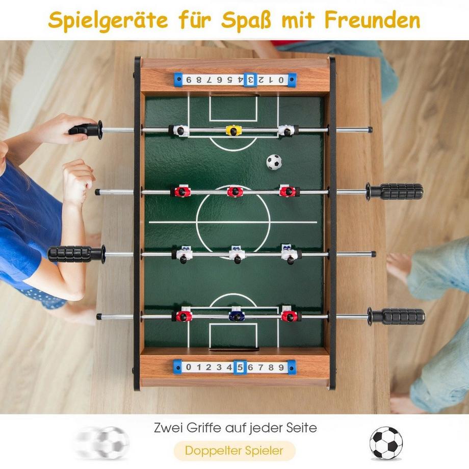 B2X  Mini-Fußballtisch für 2 Spieler platzsparender Tischkicker mit robustem Griff 51 x 30,5 x 9 cm Natur 
