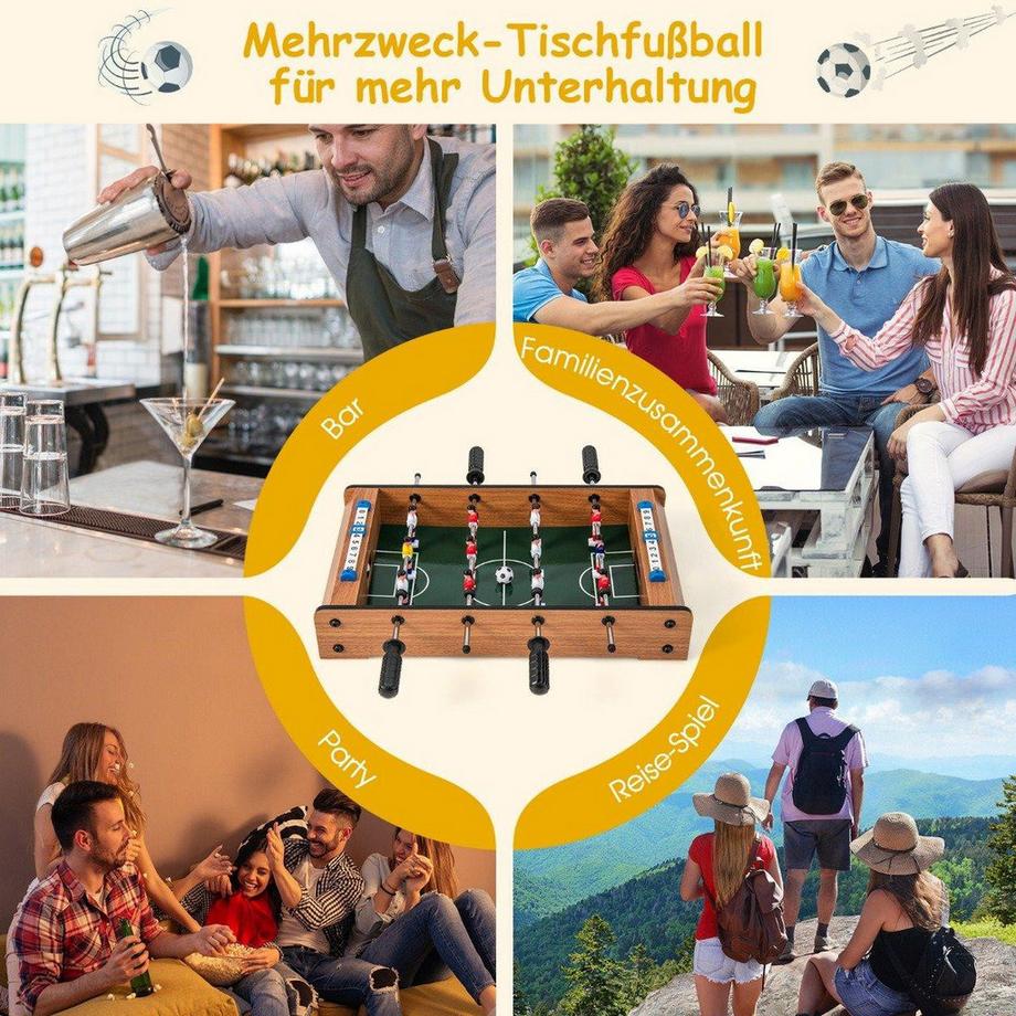 B2X  Mini-Fußballtisch für 2 Spieler platzsparender Tischkicker mit robustem Griff 51 x 30,5 x 9 cm Natur 