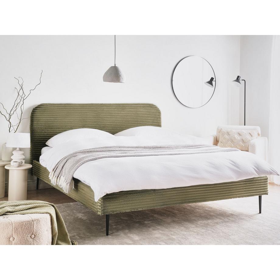 Beliani Lit avec sommier en Velours côtelé Glamour FLAYAT  