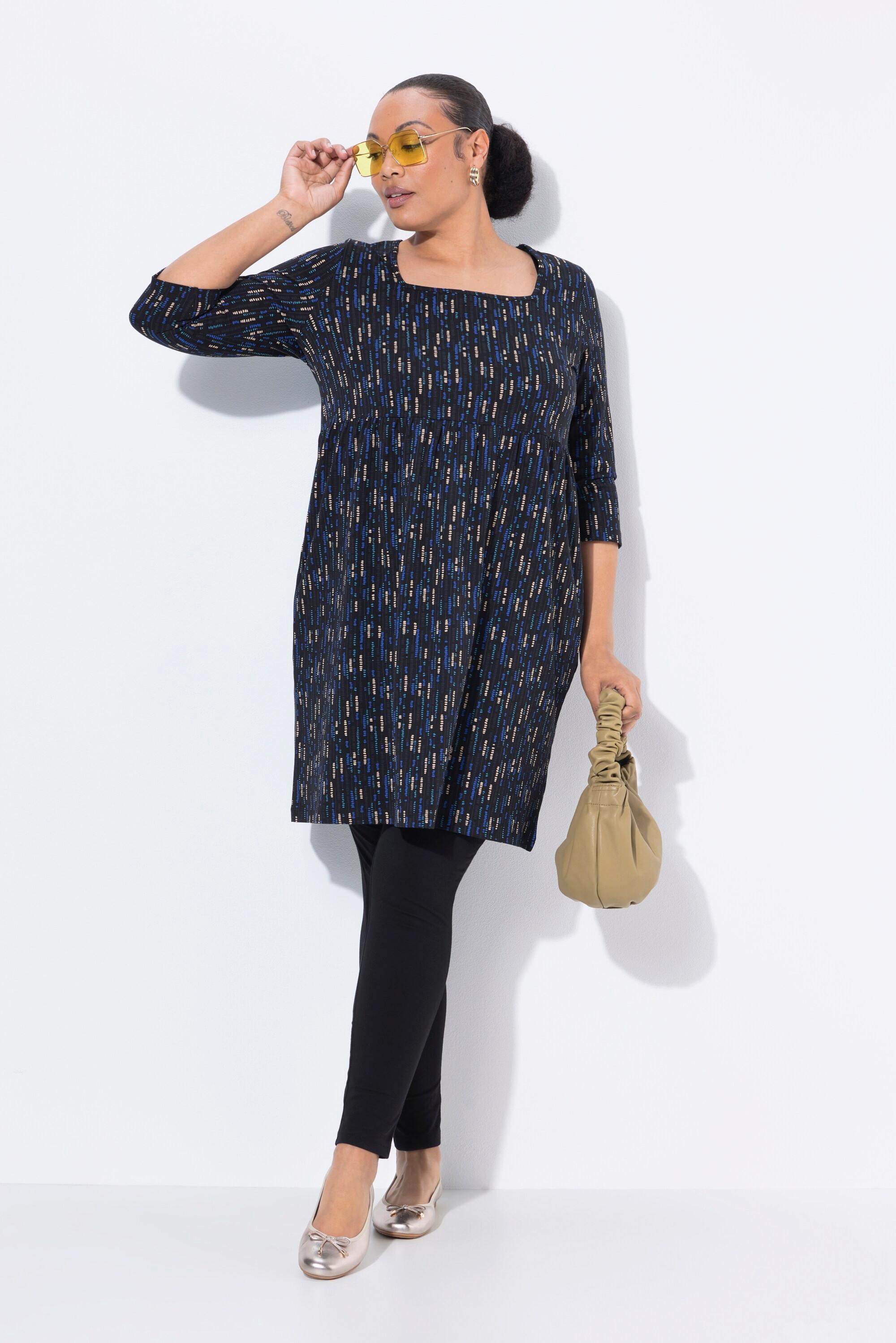 Ulla Popken T-shirt long Col tunisien Manches 3/4 Coupe évasée  