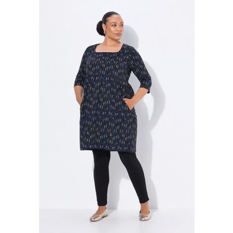 Ulla Popken T-shirt long Col tunisien Manches 3/4 Coupe évasée  