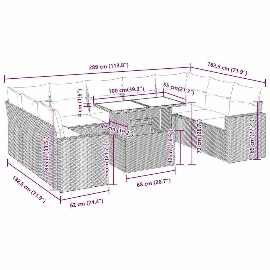 VidaXL Ensemble de canapés de jardin rotin synthétique  