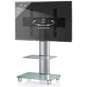 TV Standfuß mit Zwischenboden | Alu Fernseh Ständer rollbar | ESG-Sicherheitsglas | Maße ca. H. 100 x B. 60 x T. x 44 cm - Tosal ZW