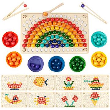 Jeu de société Clip Beads en bois, jouet en bois Rainbow Ball en bois