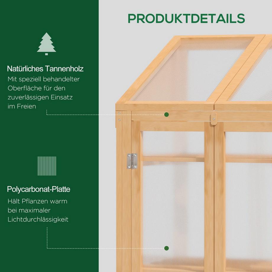 Northio Frühbeet aus Holz, Mini Gewächshaus 70 x 50 x 120 cm, Treibhaus mit Abdeckung, Fenster, Doppeltür, lichtdurchlässig Frühbeetkasten mit 3 Regale, winterfest Hochbeet für Garten, Balkon, Braun  
