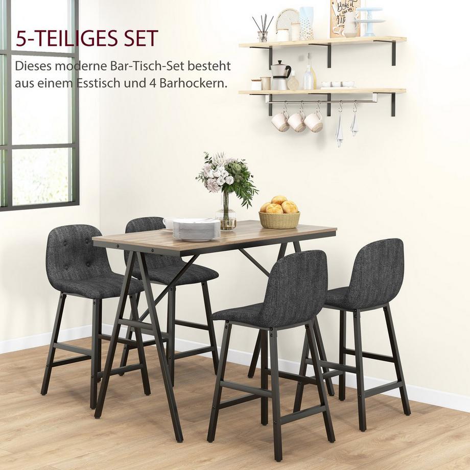 Northio  Stehtisch mit Hockern, 5-teilige Essgruppe, Küchen- oder Bistrotisch 