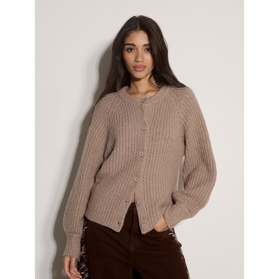 Cardigan en maille côtelée épaisse en mélange de coton