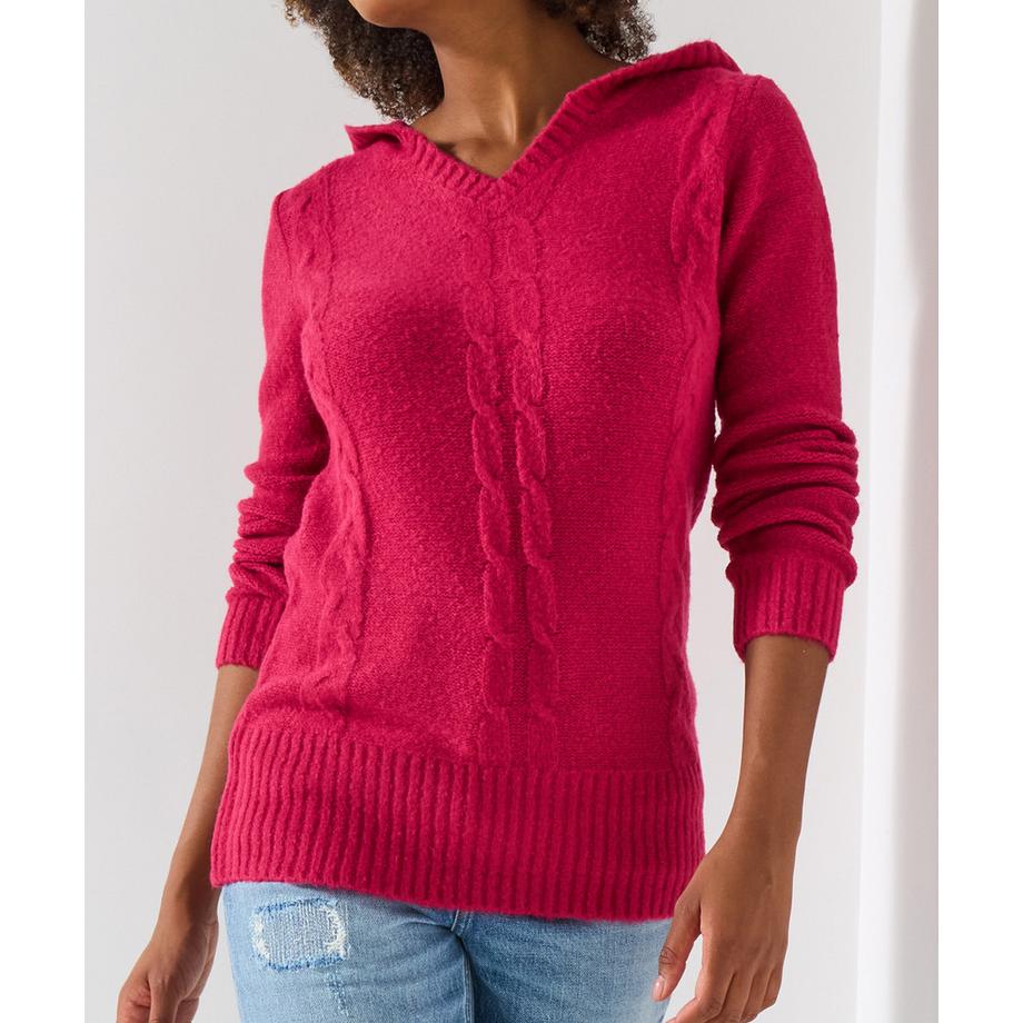 Joe Browns Himbeerfarbener Kapuzen-Zopfpullover  