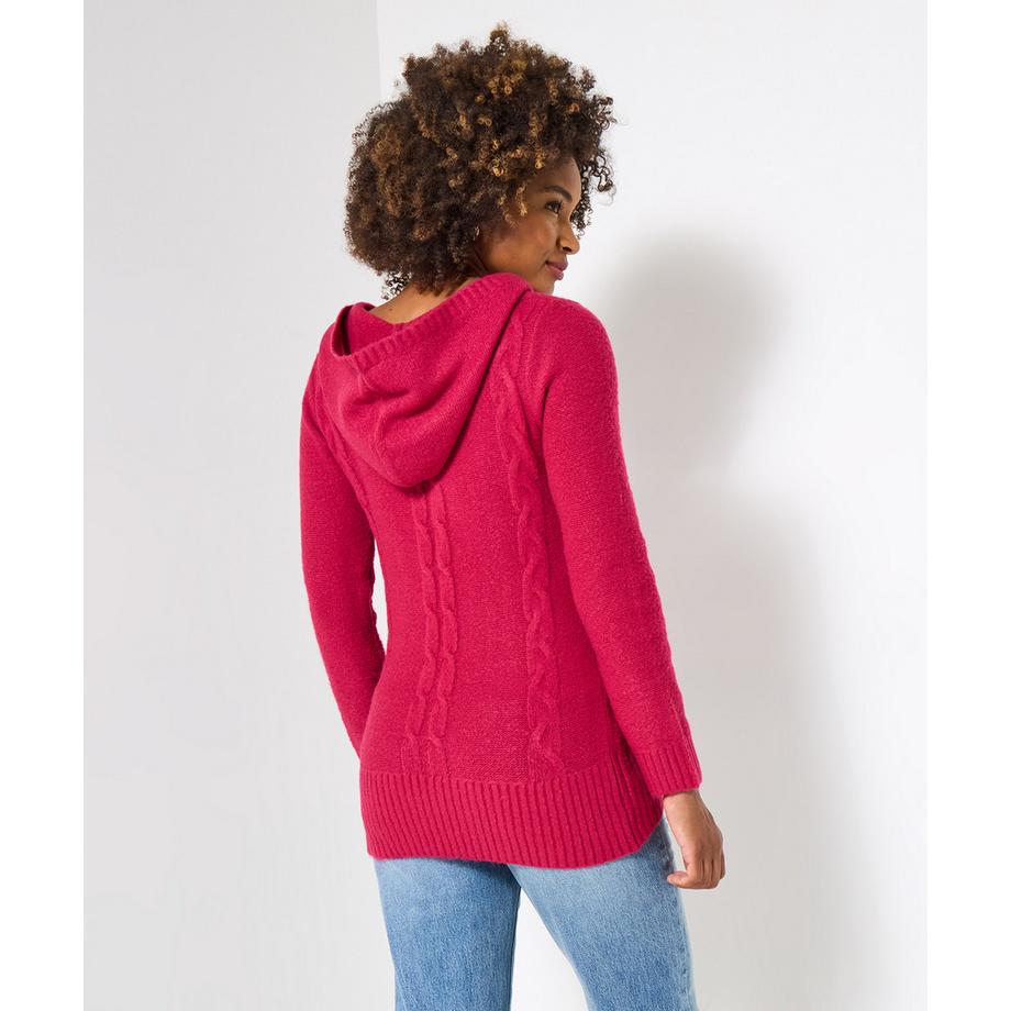 Joe Browns Himbeerfarbener Kapuzen-Zopfpullover  