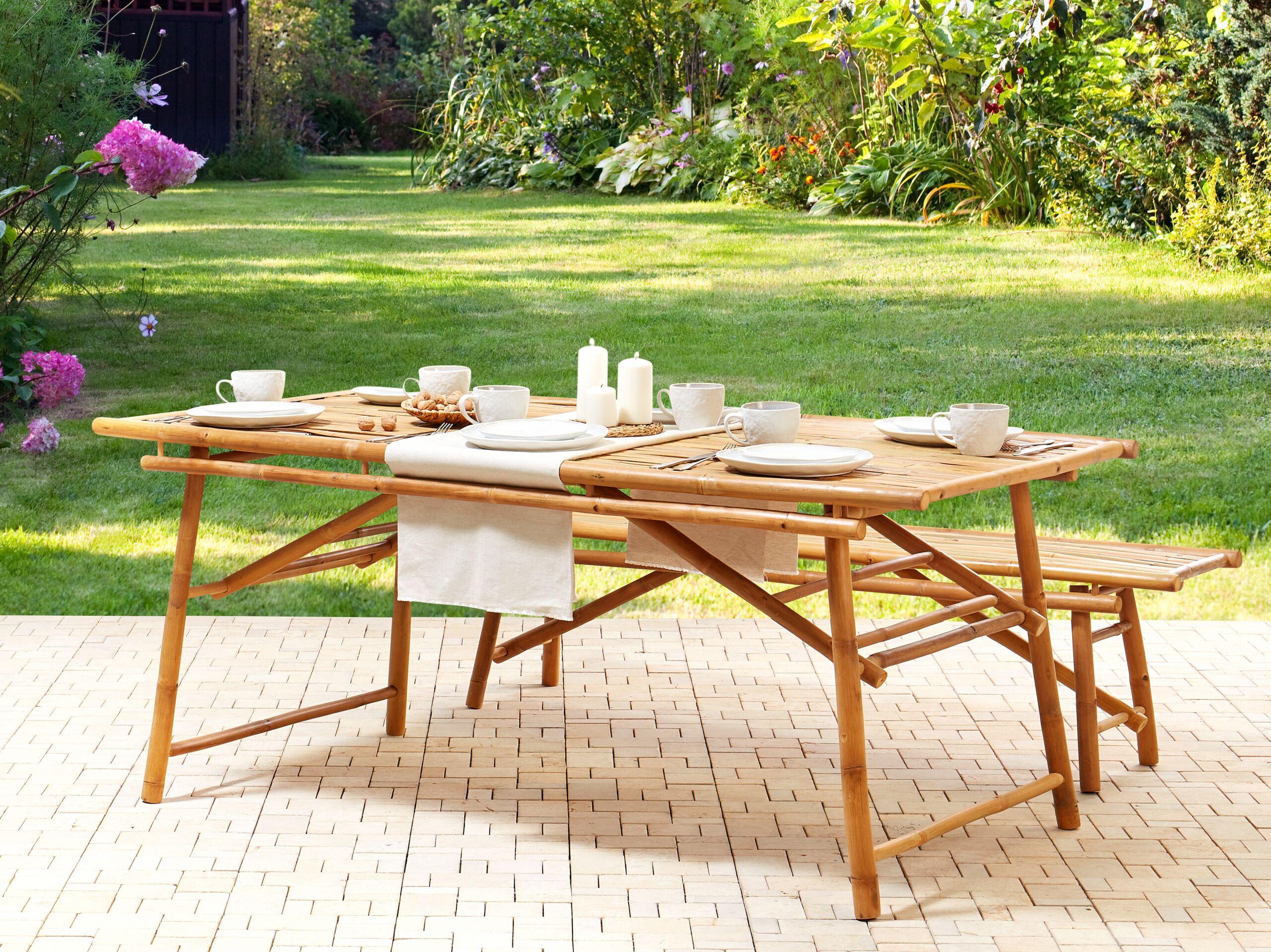 Beliani Gartentisch aus Bambusholz Boho TINDARI  