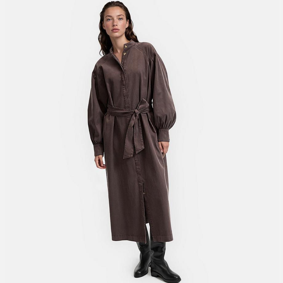 Robe longue à manches bouffantes en lyocell et coton