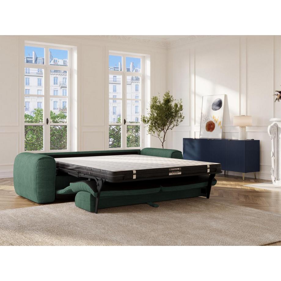 Vente-unique Canapé 4 places convertible express en velours côtelé vert sapin POGNIA  