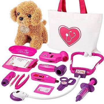 Valise de médecin vétérinaire pour enfants de 3 ans et plus, valise de jeu de rôle de médecin avec jouet de médecin en peluche pour chien, jouets pour enfants