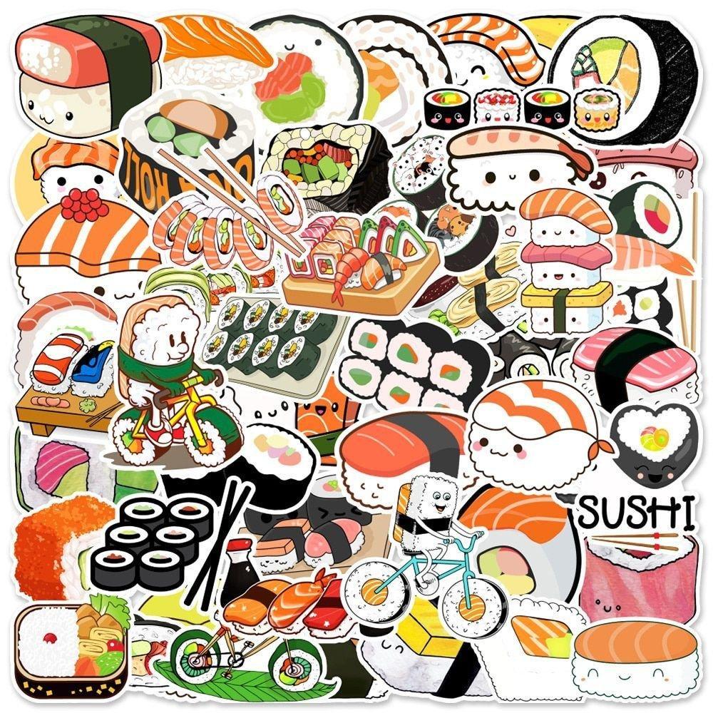 Image of Einzigartige Aufkleber - Sushi-Motive - 50 Stk Einzigartige Aufkleber - Sushi-Motive - 50 Stk