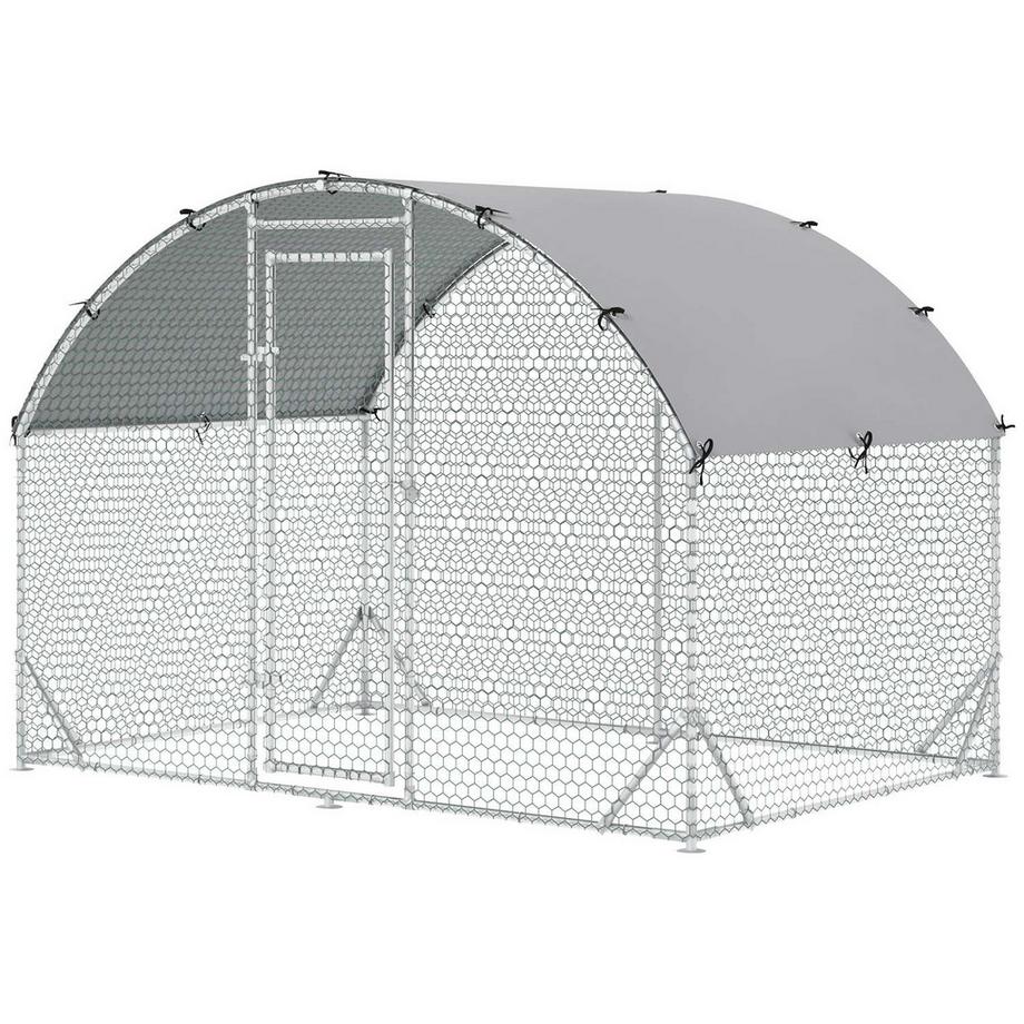 Northio  Hühnerstall Freilaufgehege aus Stahl, 280 x 190 x 197 cm Hühnerkäfig mit UV-beständiger Abdeckung, Tür, Hühnergehege für 4-6 Hühner, Kleintiere, Silber 