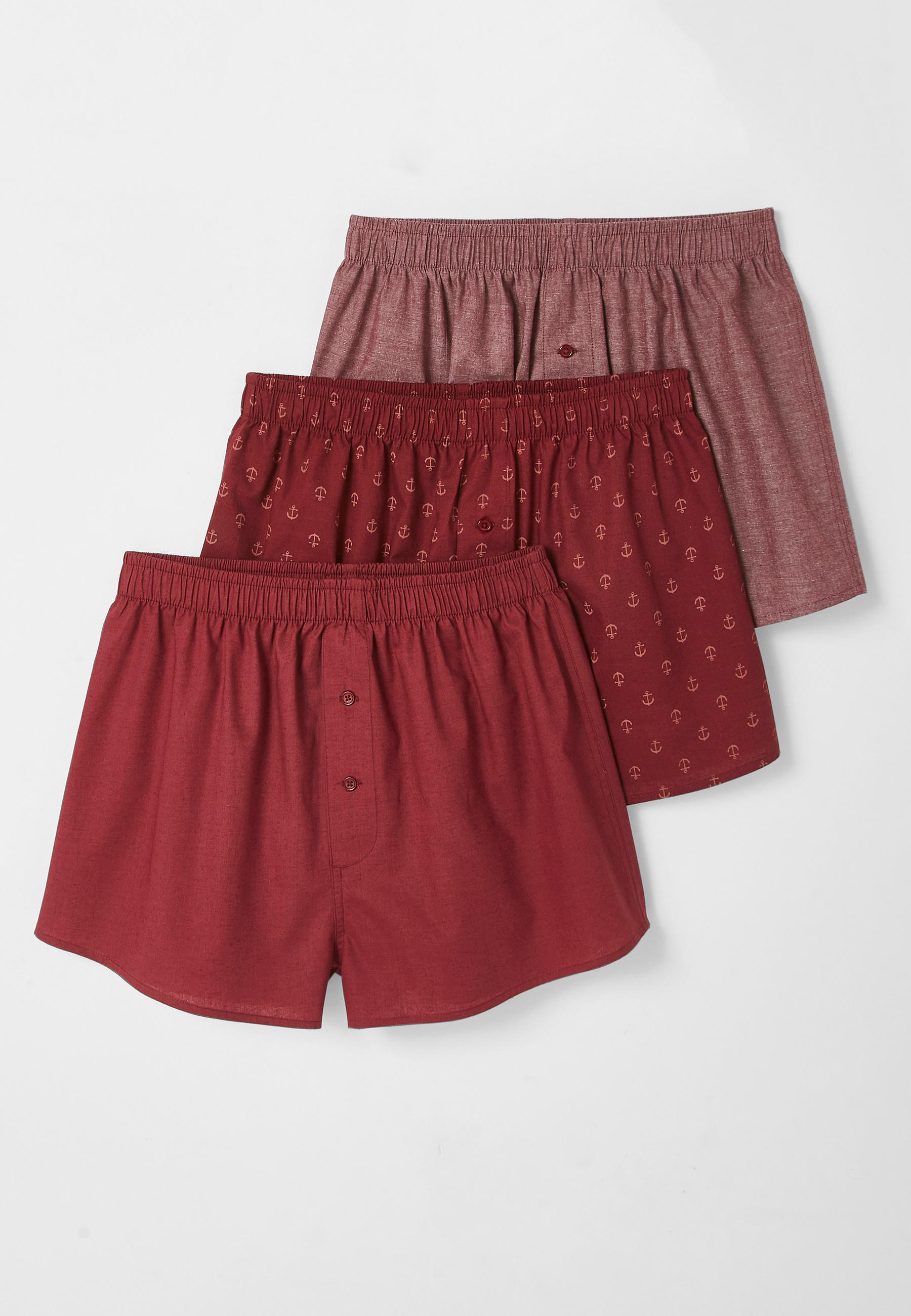 Image of 3er-pack Unterhosen Aus Reiner Baumwolle, Mit Eingriff. Herren Rot S