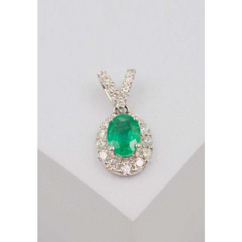 MUAU Schmuck  Anhänger Weissgold 750 Smaragd 0.76ct. Brillanten 0.42ct. 13x9mm 