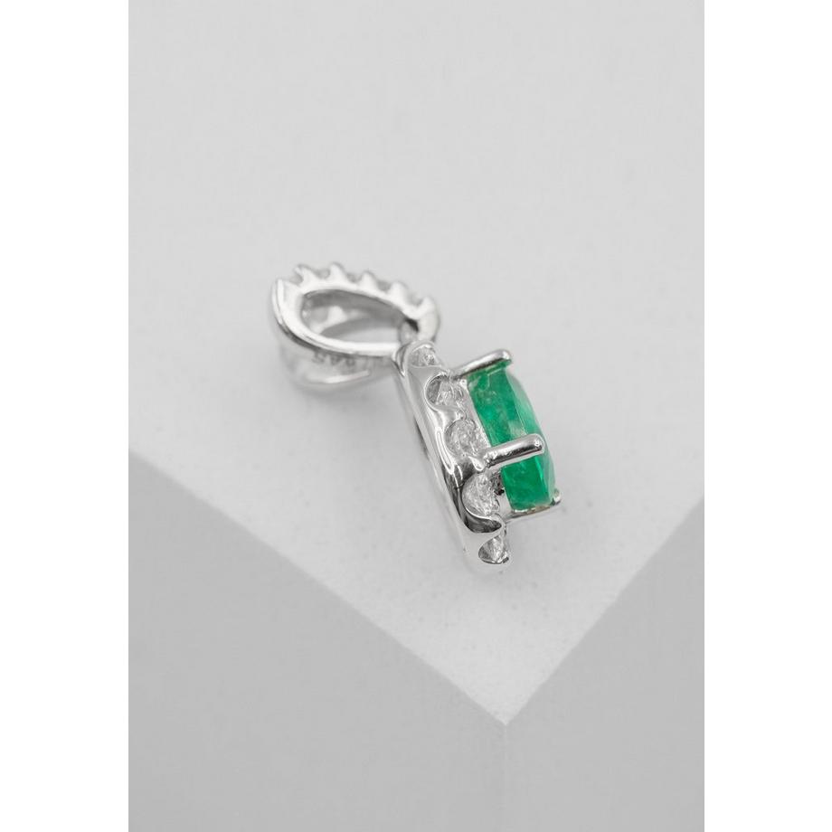 MUAU Schmuck  Anhänger Weissgold 750 Smaragd 0.76ct. Brillanten 0.42ct. 13x9mm 