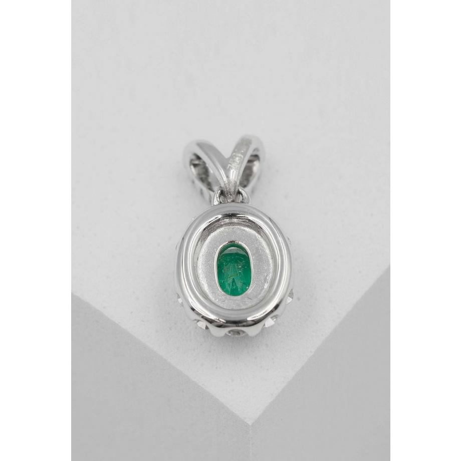 MUAU Schmuck  Anhänger Weissgold 750 Smaragd 0.76ct. Brillanten 0.42ct. 13x9mm 
