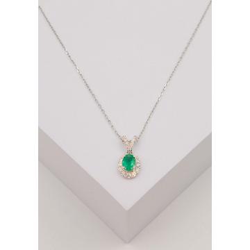 Anhänger Weissgold 750 Smaragd 0.76ct. Brillanten 0.42ct. 13x9mm