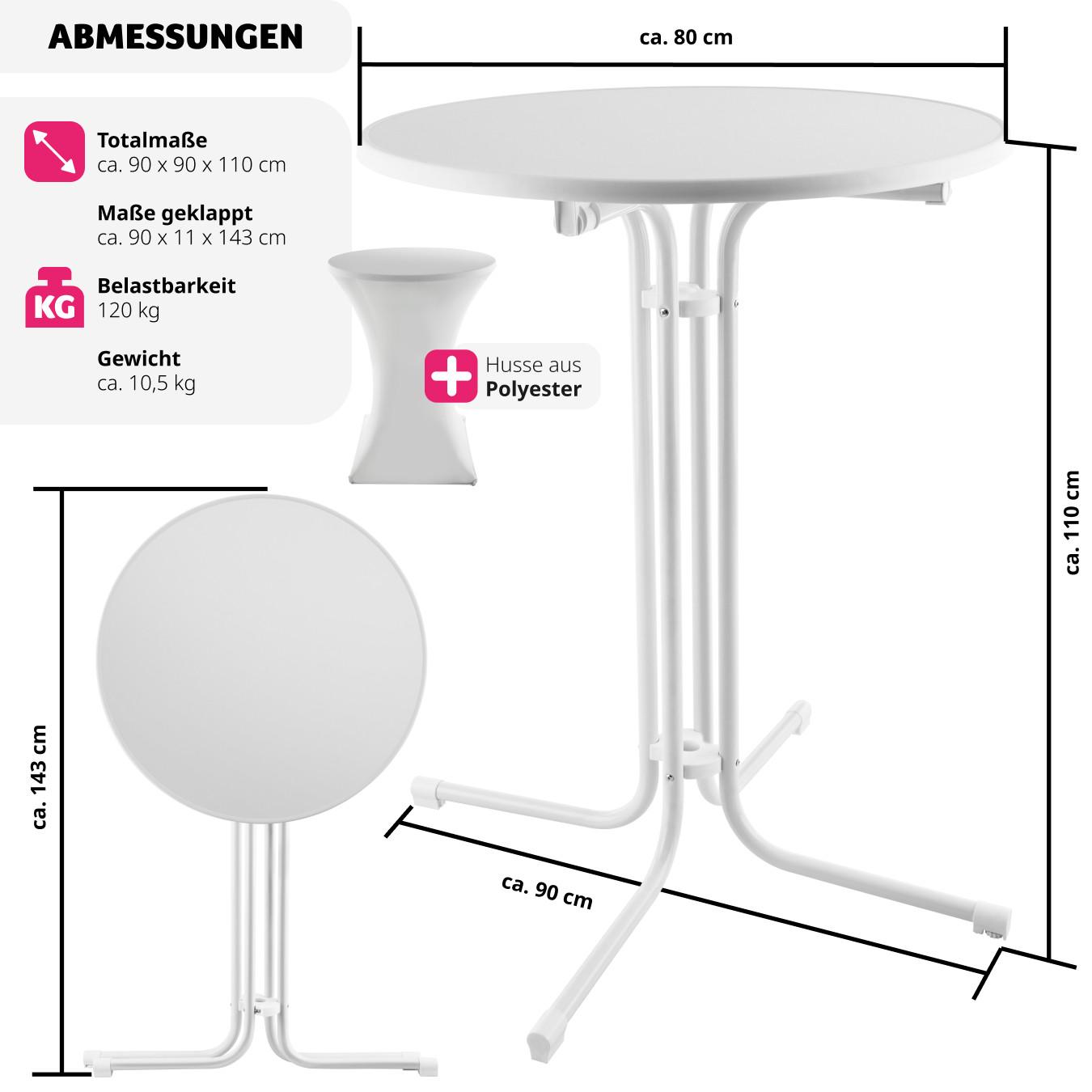 Tectake Stehtisch Eren klappbar mit Husse 90x110cm  