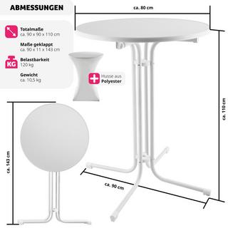 Tectake Stehtisch Eren klappbar mit Husse 90x110cm  