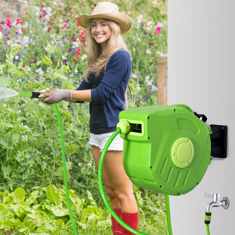 Northio  Schlauchtrommel 15M Automatik Schlauchaufroller, Schwenkbar, Ideal Für Druckluft & Gartenarbeit, Grün 