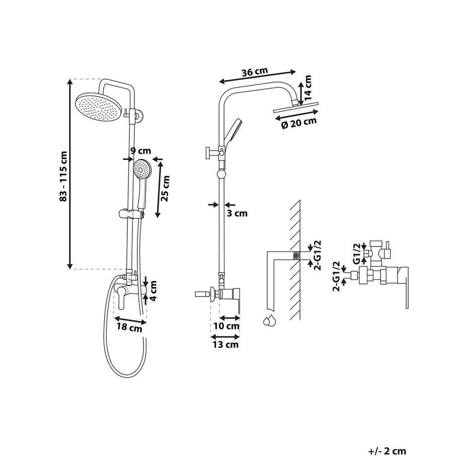 Beliani Duschsystem mit Mischbatterie und Regenbrause aus Messing Modern TINKISSO  