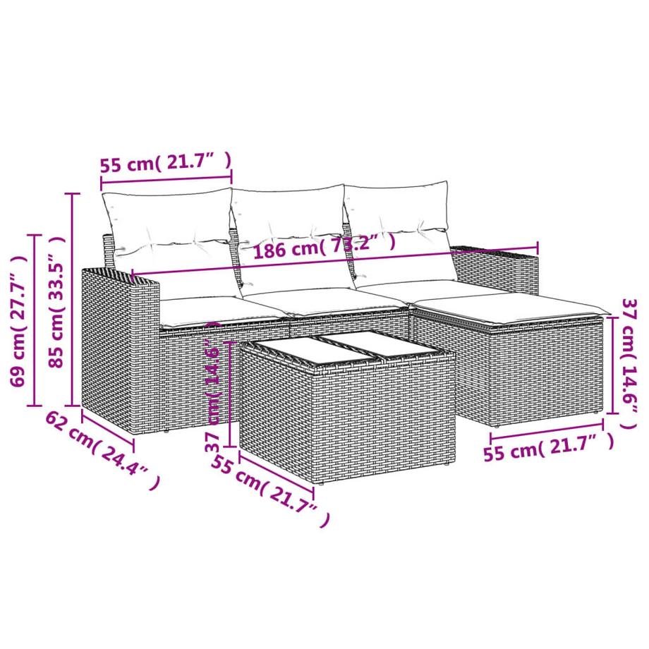 VidaXL Ensemble de canapés de jardin rotin synthétique  