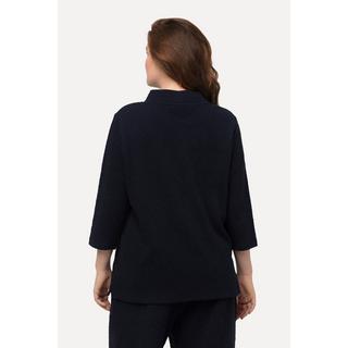 Ulla Popken  Sweat-shirt à col montant et manches 3/4, matière texturée en coton bio 