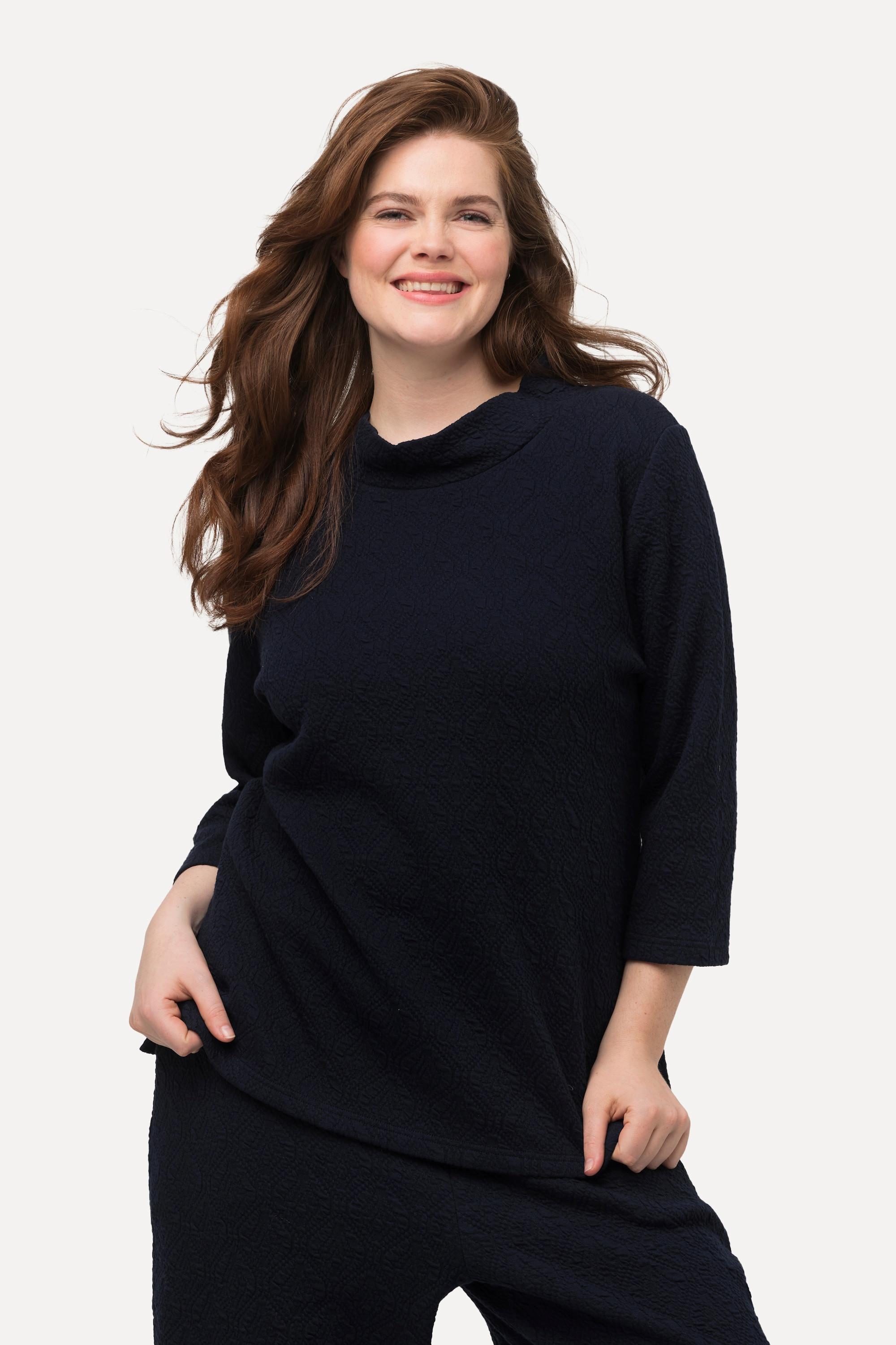 Ulla Popken  Sweatshirt, Struktur, Stehkragen, 3/4-Arm, Biobaumwolle 