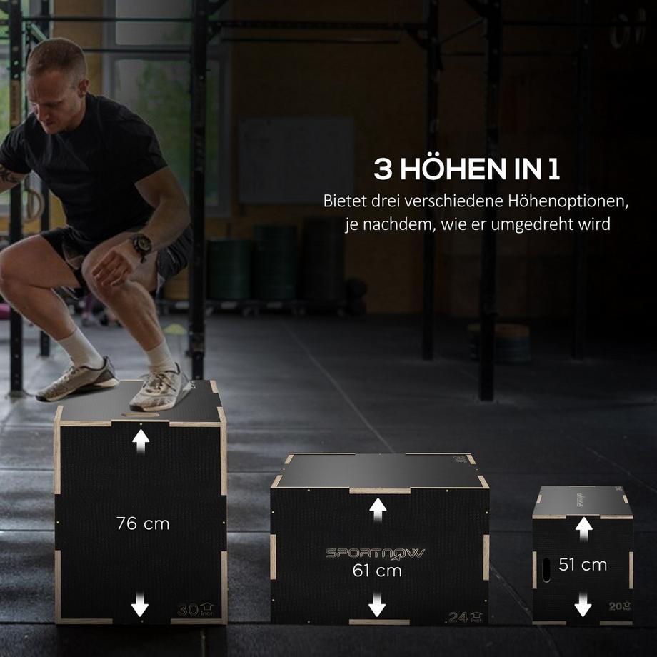 Northio  Jump Box, Plyo Box 3 en 1 en bois avec poignée, plateforme pliométrique pour la maison, la salle de sport, noir 