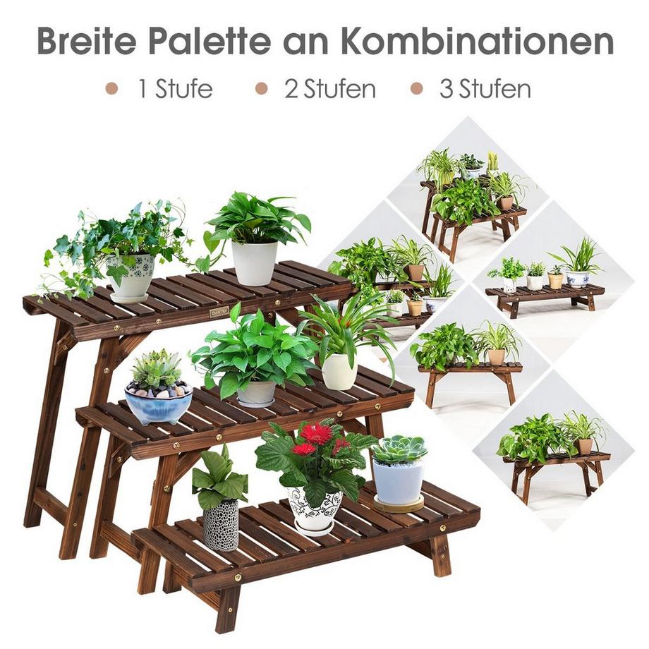Northix Portapiante in legno Scaffale angolare per piante a 3 livelli in 3 pezzi. Portafiori marrone  