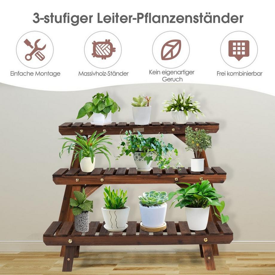 Northix Portapiante in legno Scaffale angolare per piante a 3 livelli in 3 pezzi. Portafiori marrone  
