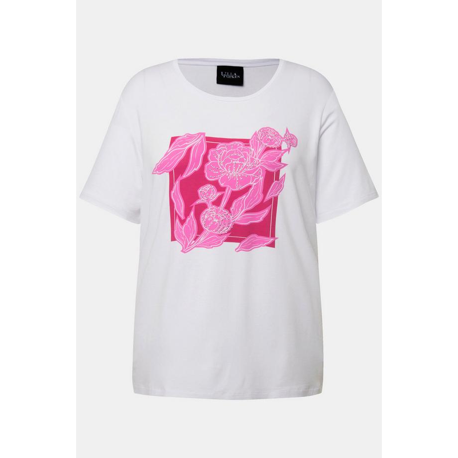 Ulla Popken T-shirt Motif Floral Strass Col Rond Manches Courtes  
