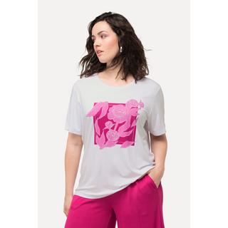 Ulla Popken  T-shirt con fiori, applicazioni, scollo a girocollo e mezze maniche 