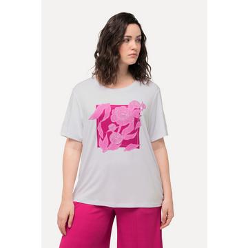 T-shirt avec motif floral et strass. Col rond et manches courtes