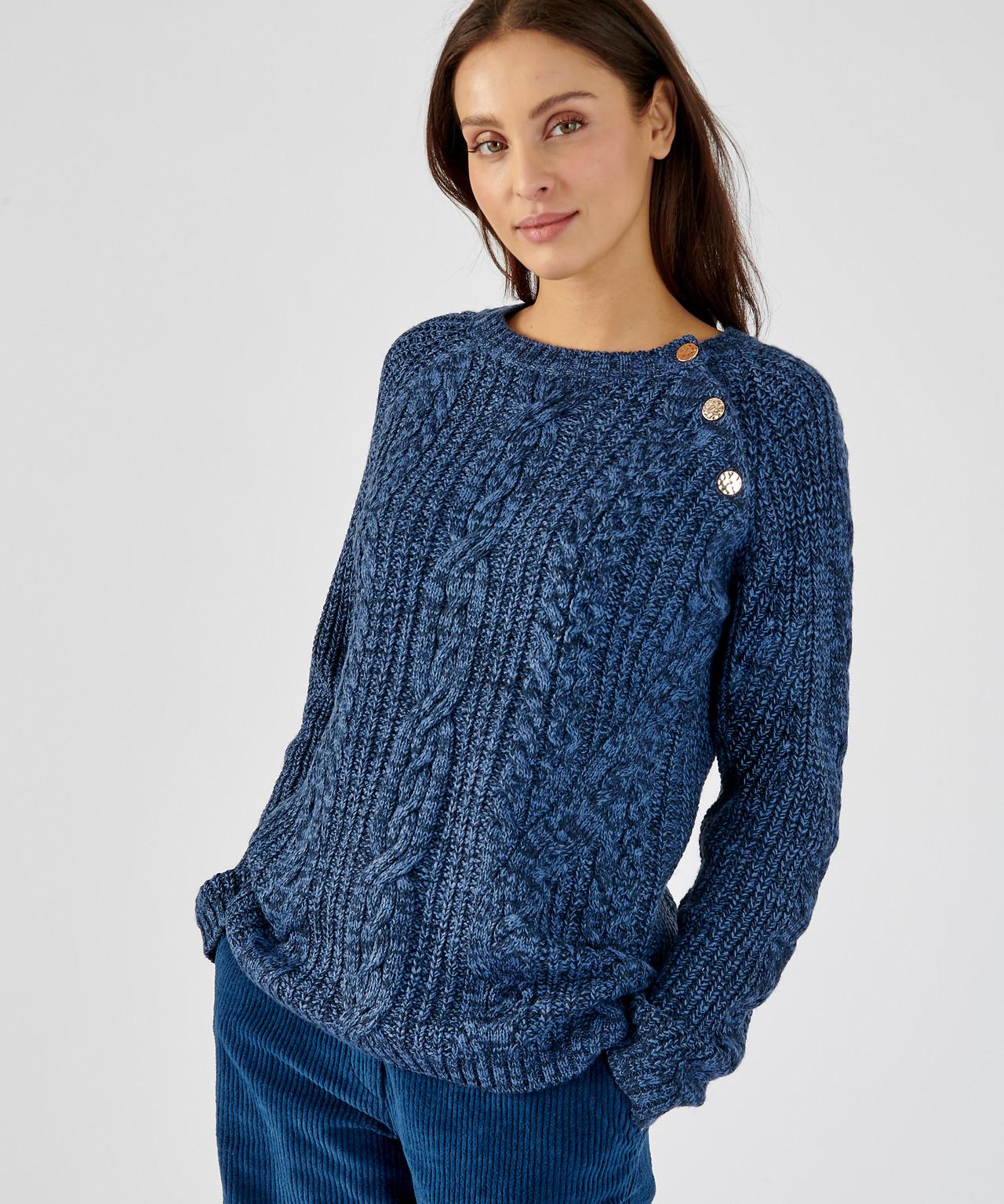 Image of Pullover Im Irischen Stil Mit Thermolactyl, Zopfmuster Und Perlstrick. Damen Blau 54/56