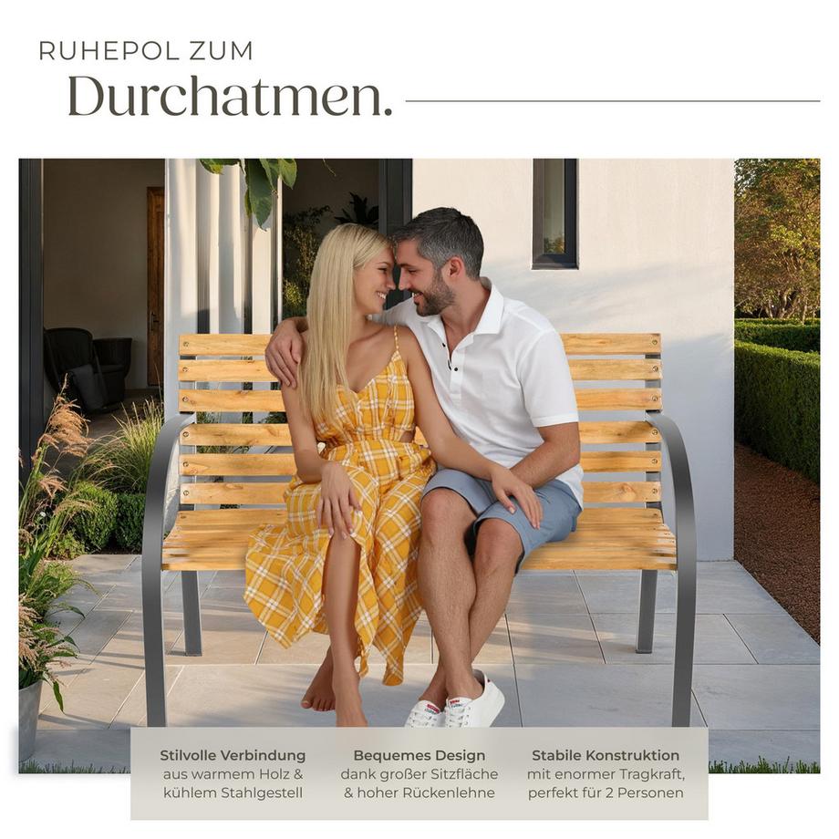 Tectake Gartenbank Michaela 2-Sitzer aus Holz und Stahl  