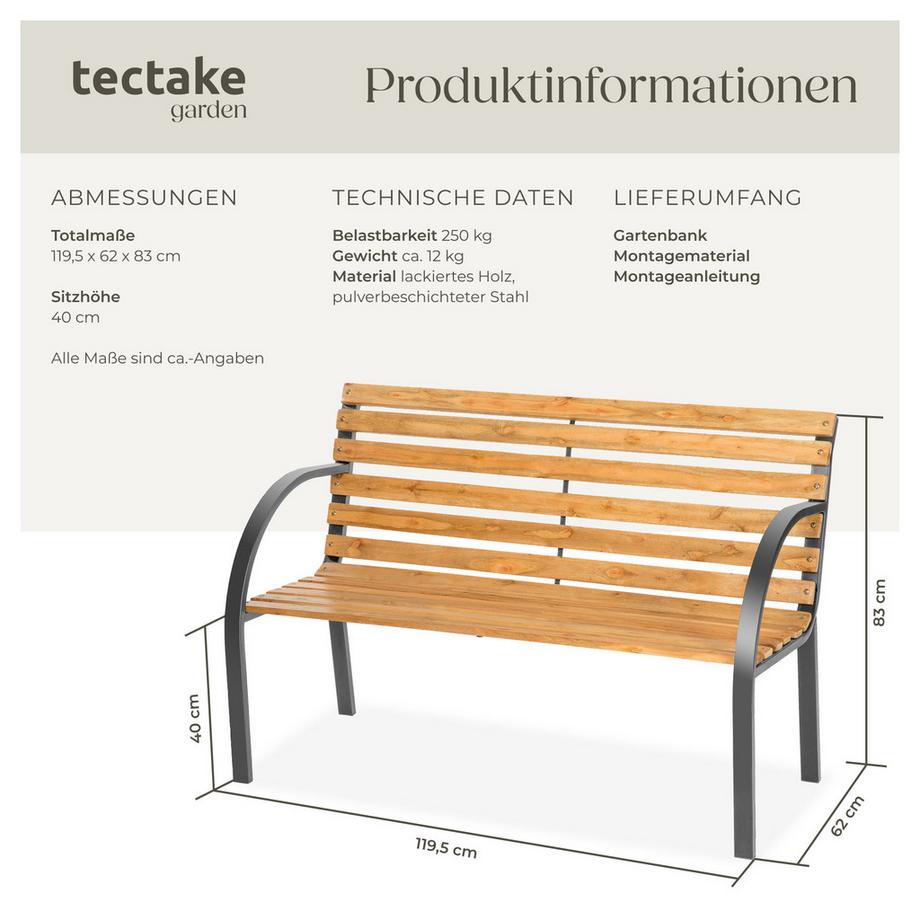 Tectake Gartenbank Michaela 2-Sitzer aus Holz und Stahl  