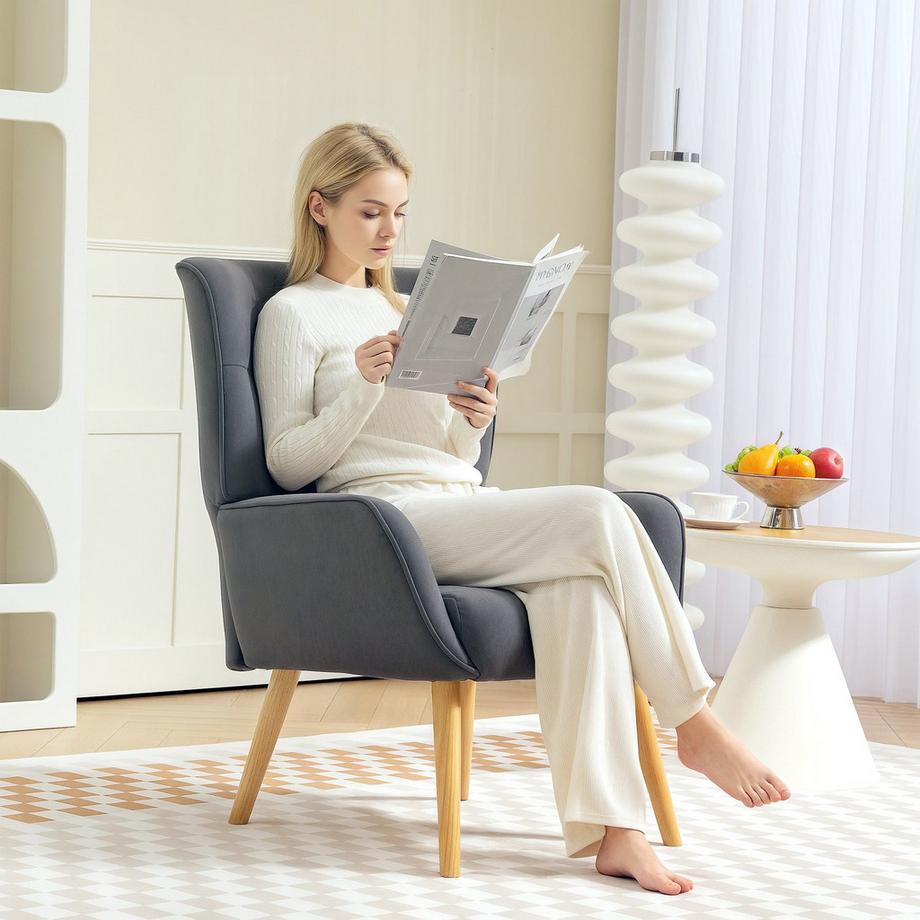 Northio Sessel Wohnzimmer Loungesessel Relaxsessel mit Holzbeine Lesesessel mit Samtoptik, Polstersessel für Schlafzimmer Grau  