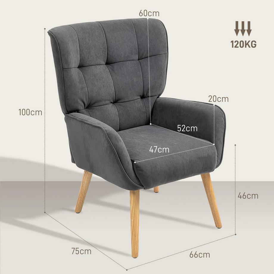 Northio Sessel Wohnzimmer Loungesessel Relaxsessel mit Holzbeine Lesesessel mit Samtoptik, Polstersessel für Schlafzimmer Grau  